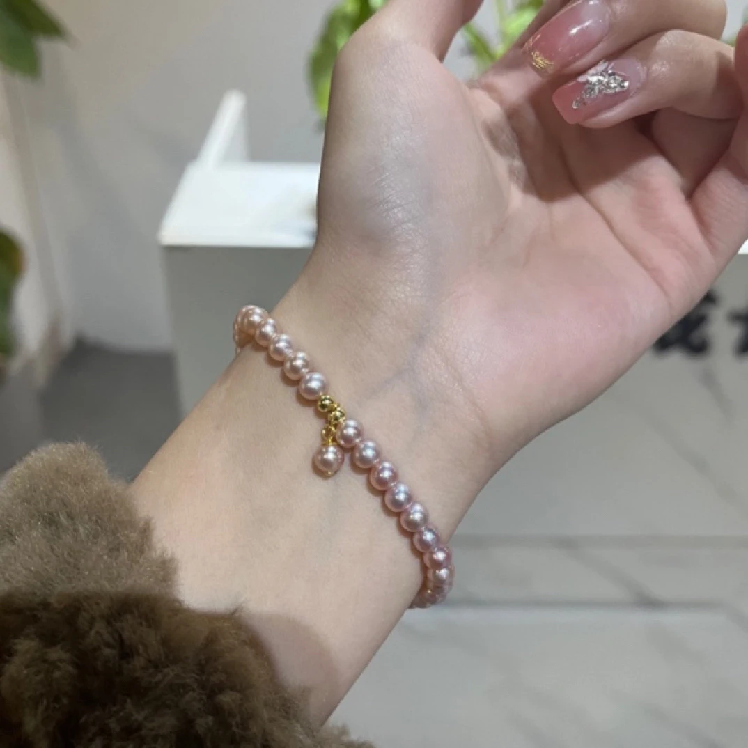 【稀有色】18K金5-6升级版7a+冰莓粉粉紫色珍珠滴流弹力绳欧若风