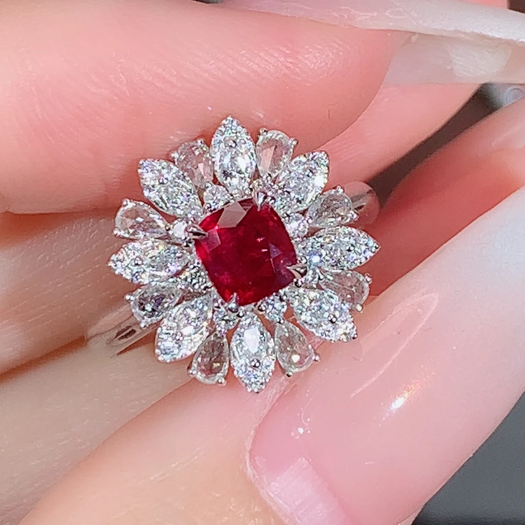 红宝石铂Pt950镶嵌戒指0.85ct/天然宝石/七天无理由