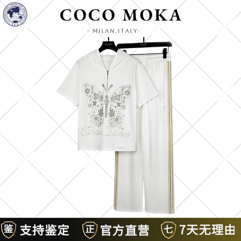 2025新款短袖连帽运动休闲套装女士时尚宽松烫钻潮流【TZ492】-1