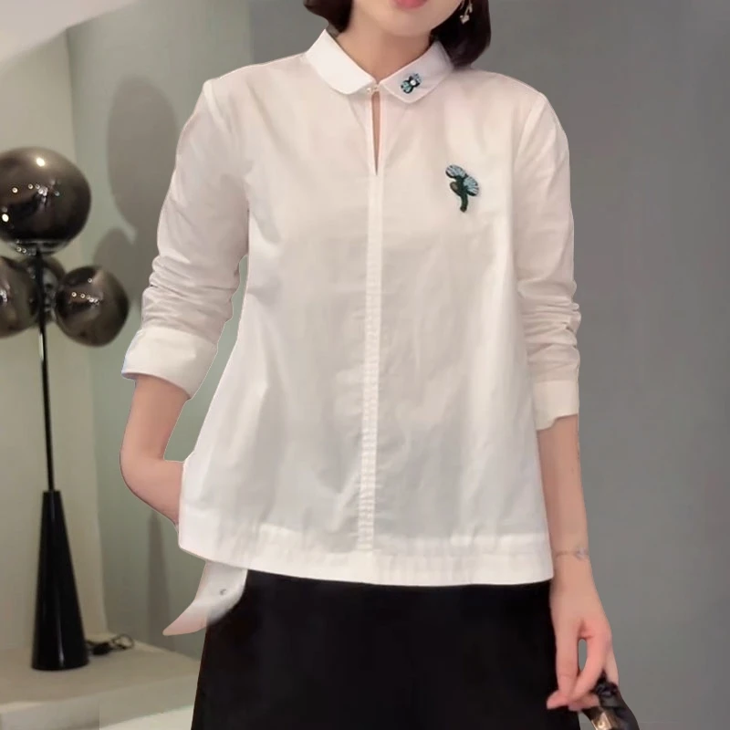 韩系减龄拼接polo领衬衫女早秋轻薄防晒慵懒显瘦遮肉百搭纯色上衣