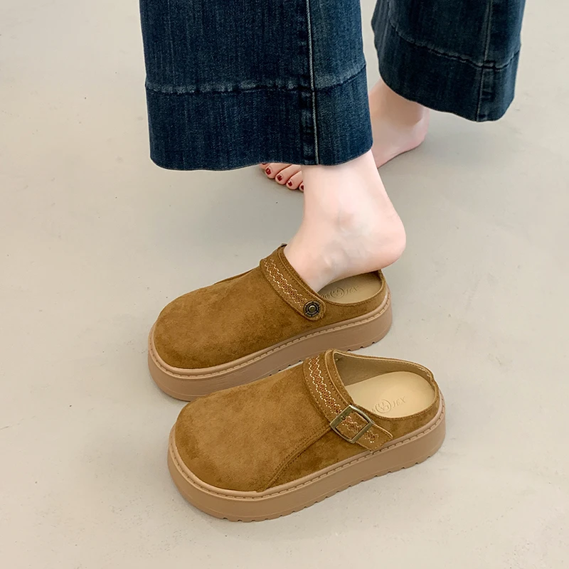 女士软底厚底半拖鞋勃肯鞋增高包头外穿2025新款懒人穆勒博肯单鞋