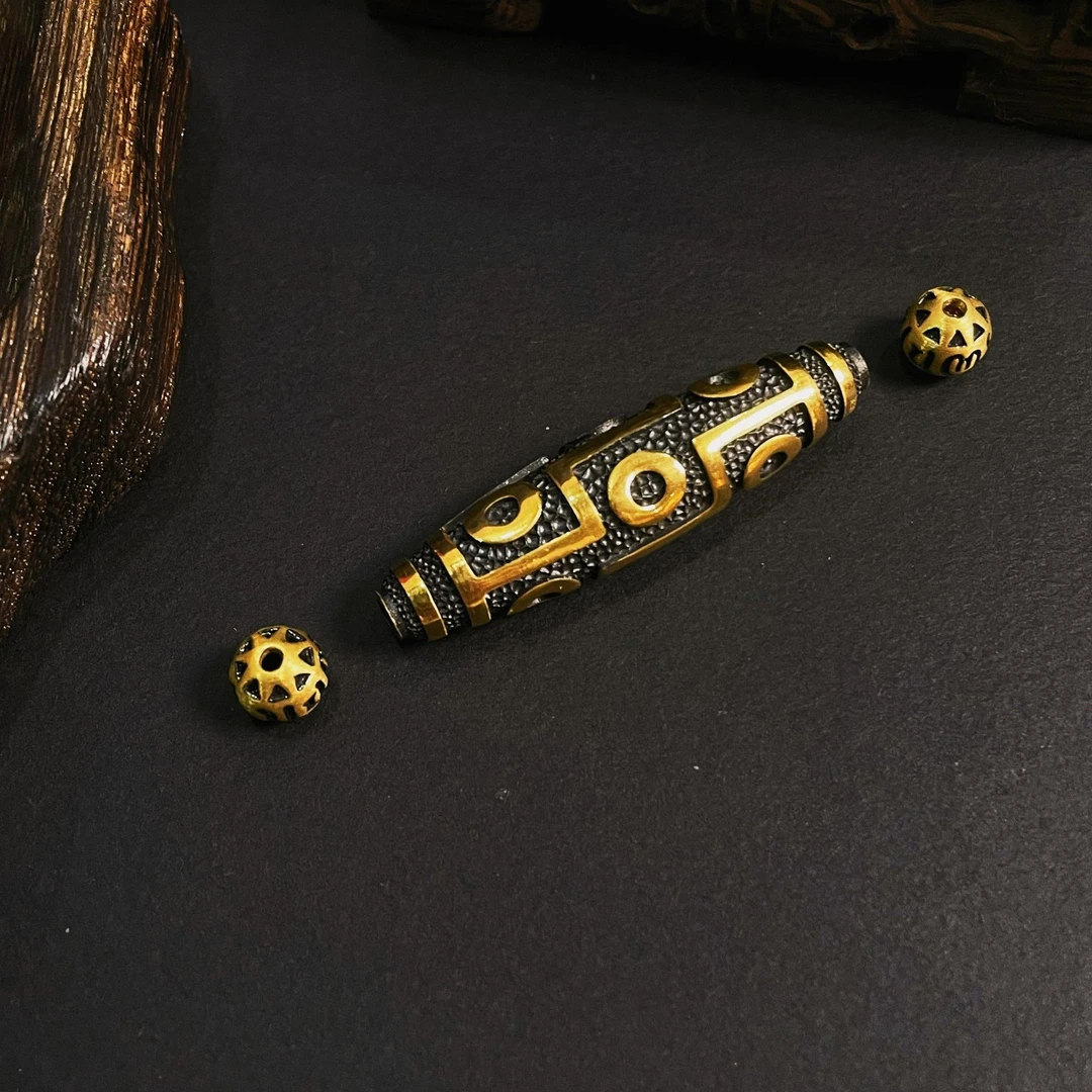 足金999复古黑金珠子黄金吊坠男国潮寓意沉稳智慧