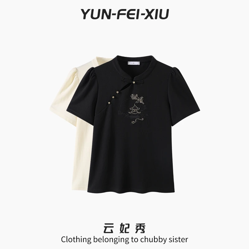 云妃秀大码女装上衣时尚胖妹妹新中式国风气质显瘦百搭减龄夏9367