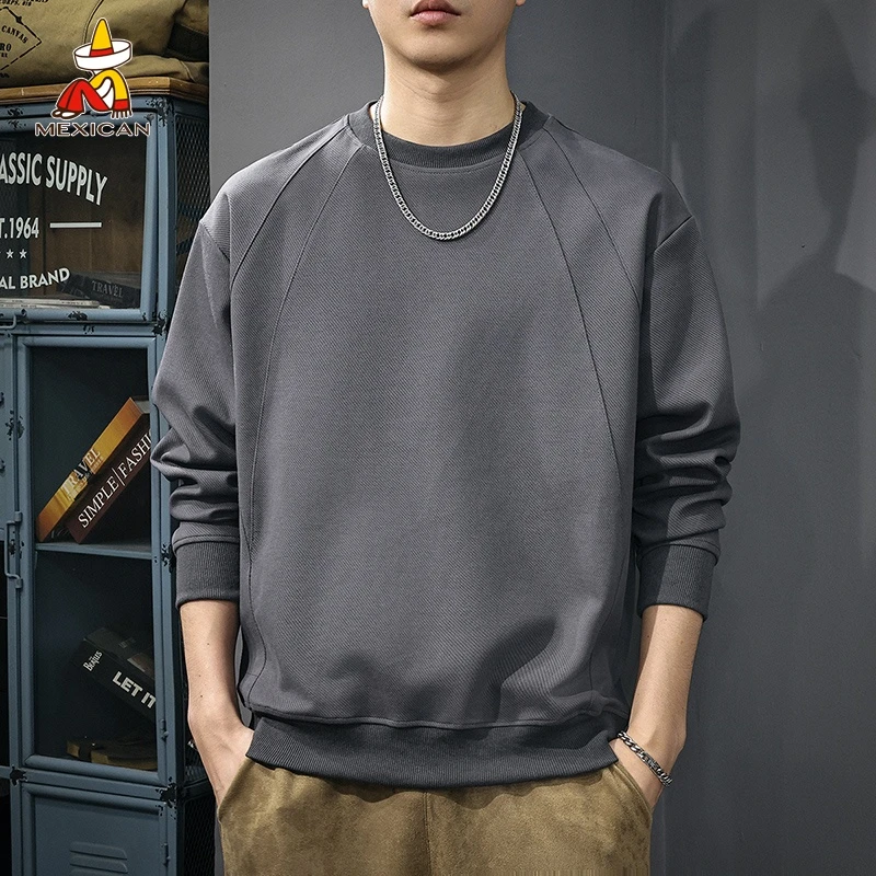 Mexican/稻草人秋季重磅长袖卫衣男款美式宽松大码休闲圆领打底衫