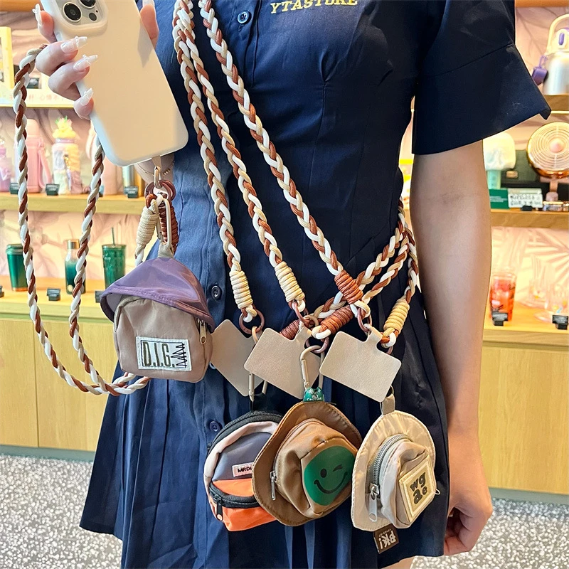 多巴胺个性手机斜挎挂绳ins渔夫帽零钱包手工编织防盗挂件手机壳