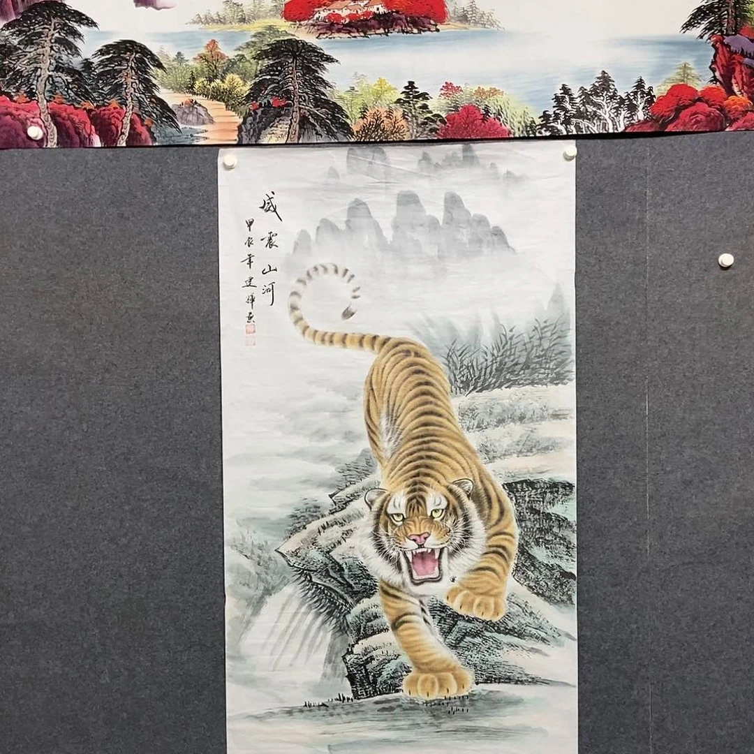 国画大六尺工笔老虎一副