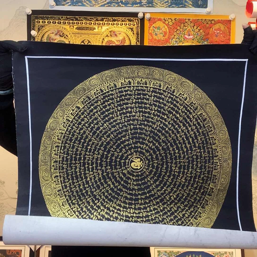 卷轴画纯手绘六字真言唐卡50厘米左右