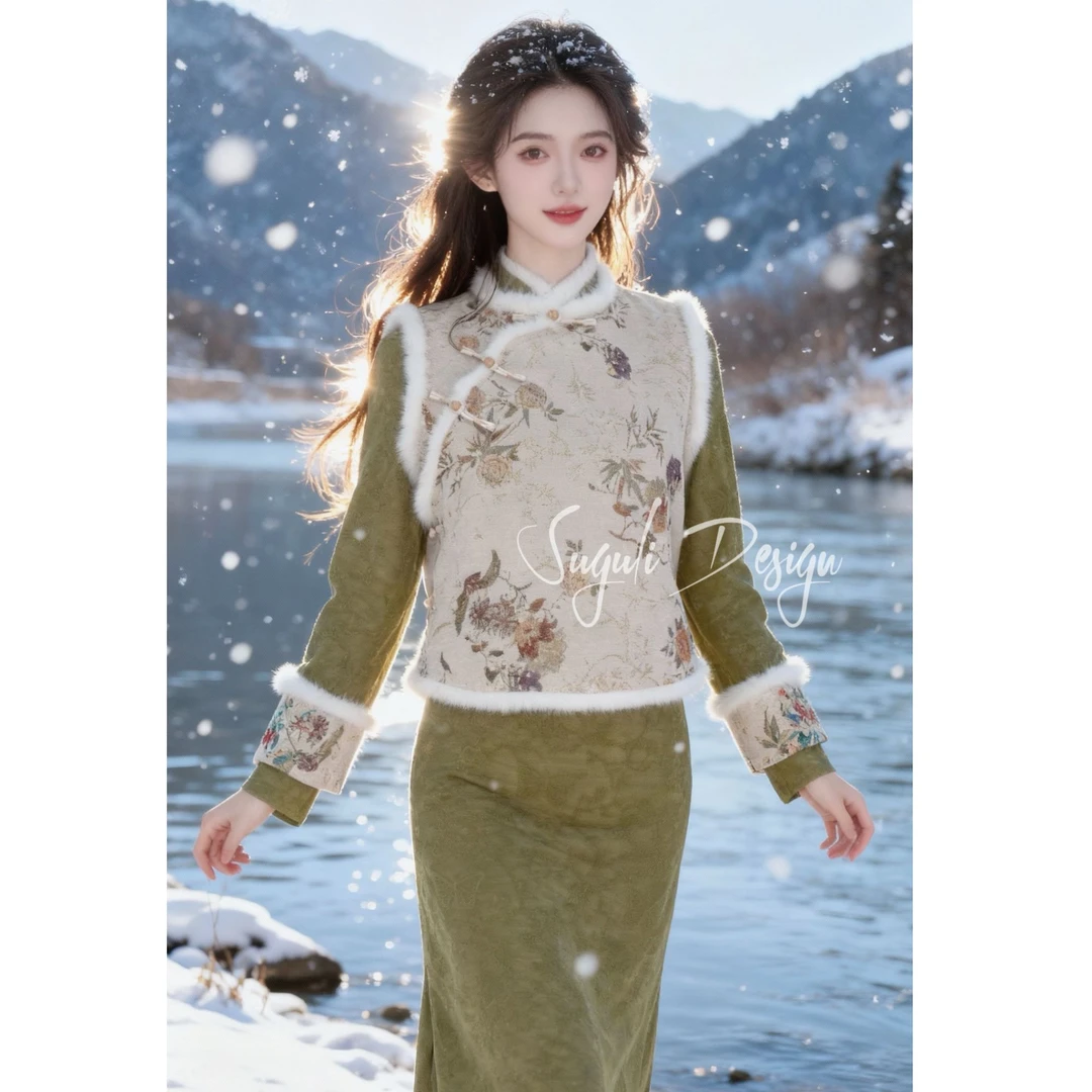 苏故里【皎梨似雪】加绒修身文艺显瘦新中式日常旗袍气质衣长120