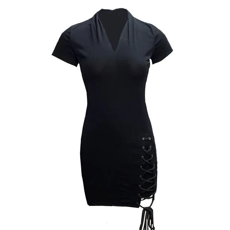 1032#交叉性感绑带连衣裙