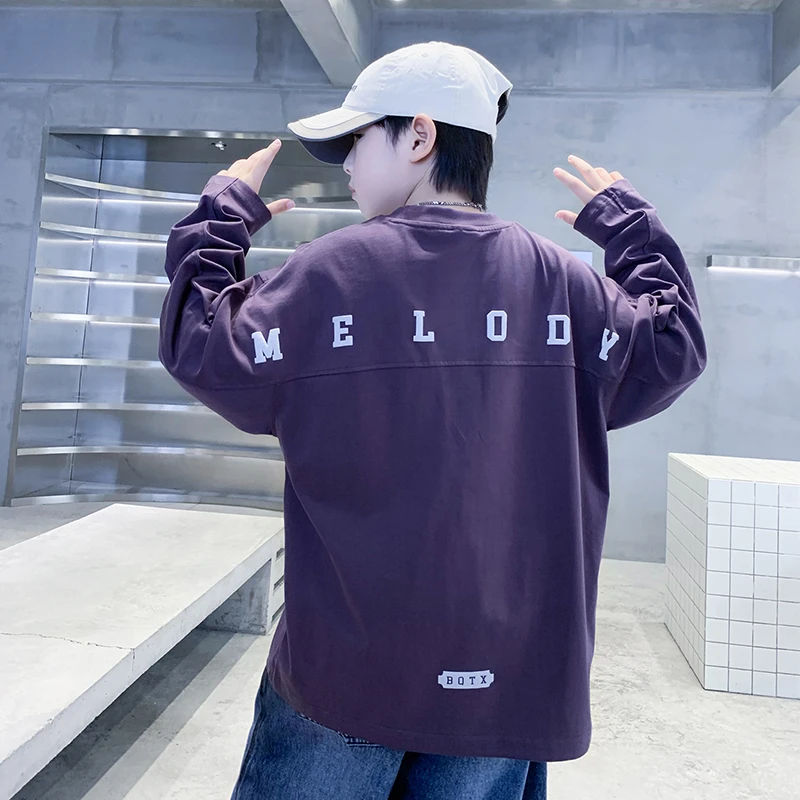 男童春秋款打底衫2025男孩时尚帅气后背拼接卫衣T恤中大童长袖