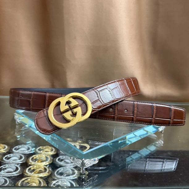 新款高档男士皮带双G字母休闲牛皮腰带青中老年时尚商务高端潮流