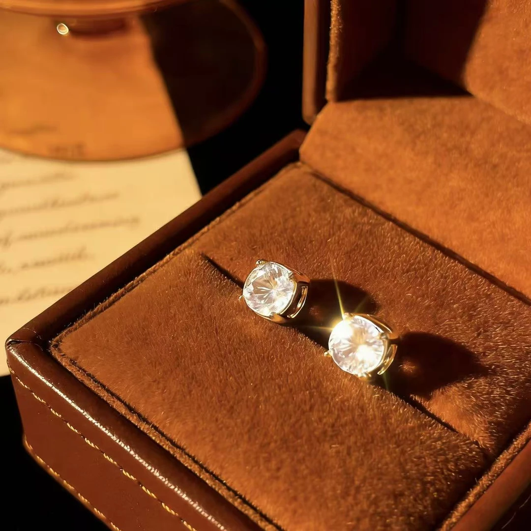 铜合金合成锆石耳饰 a53a54欧比雅比【小众四爪耳钉气质耳钉20480