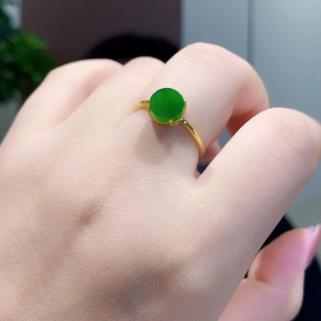 和田玉（碧玉）戒指银S925镀金镶嵌