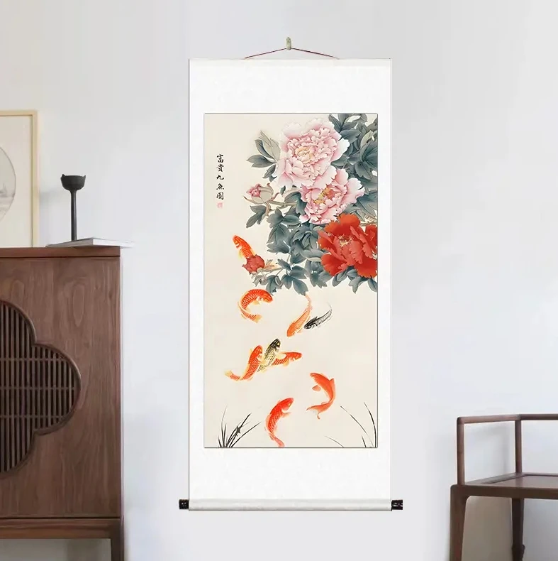 【富贵九鱼图】170*72 高清复刻  家居软装