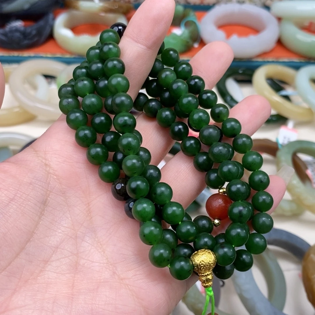 美***子未镶嵌手镯和田玉珠子108
