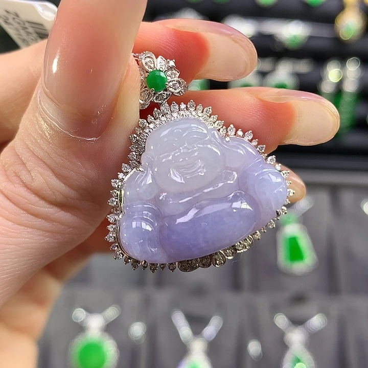 翡翠18K金镶嵌颈饰紫罗兰佛公