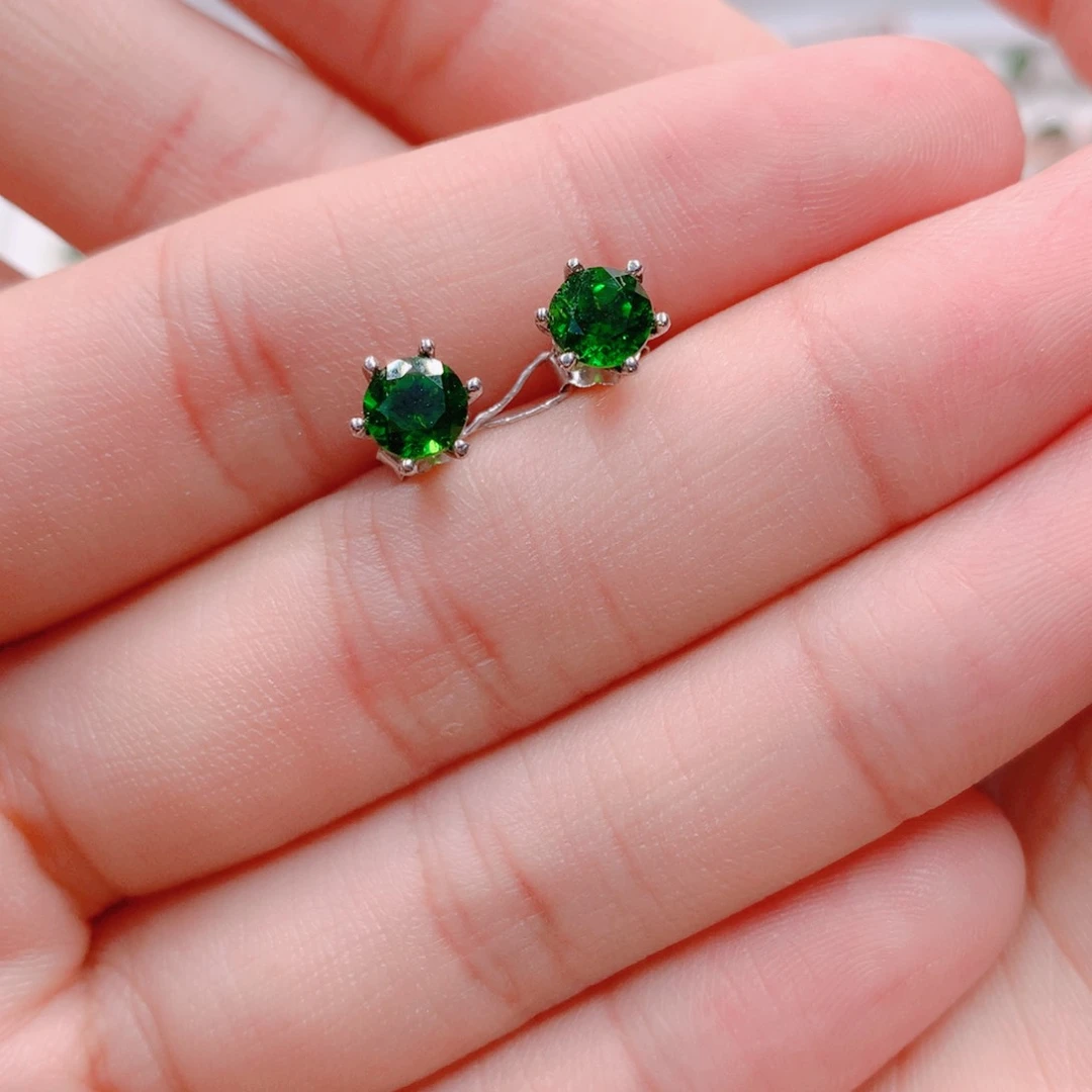 耳钉透辉石银S925镶嵌