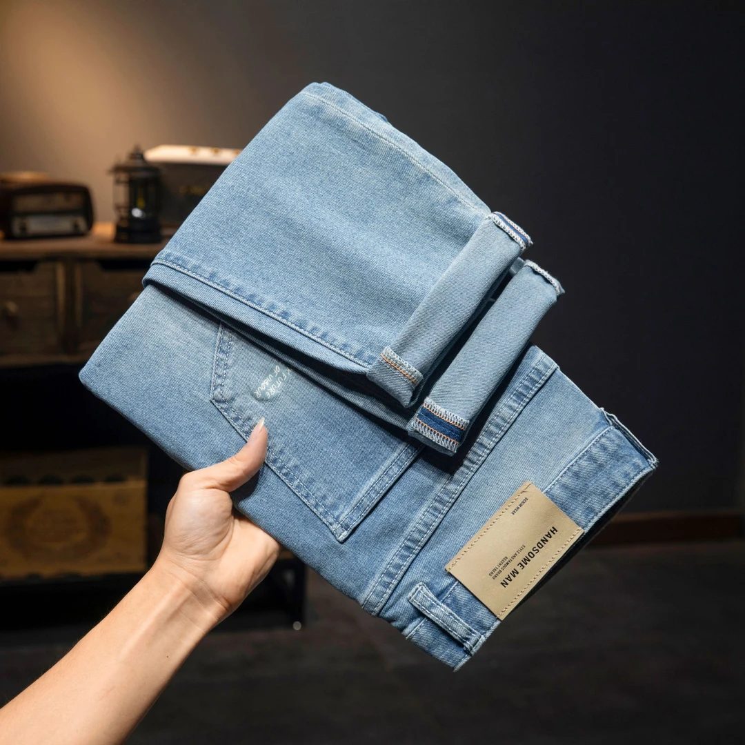 小个子九分裤男士夏季薄款牛仔裤直筒宽松百搭潮流弹力牛仔裤子男