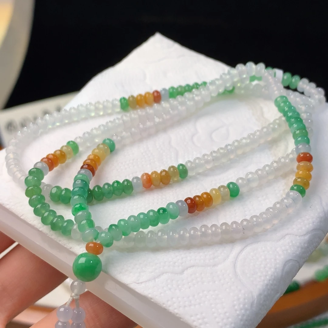 定制翡翠未镶嵌冰种算盘小米项链  毛货定制 可绕手三圈