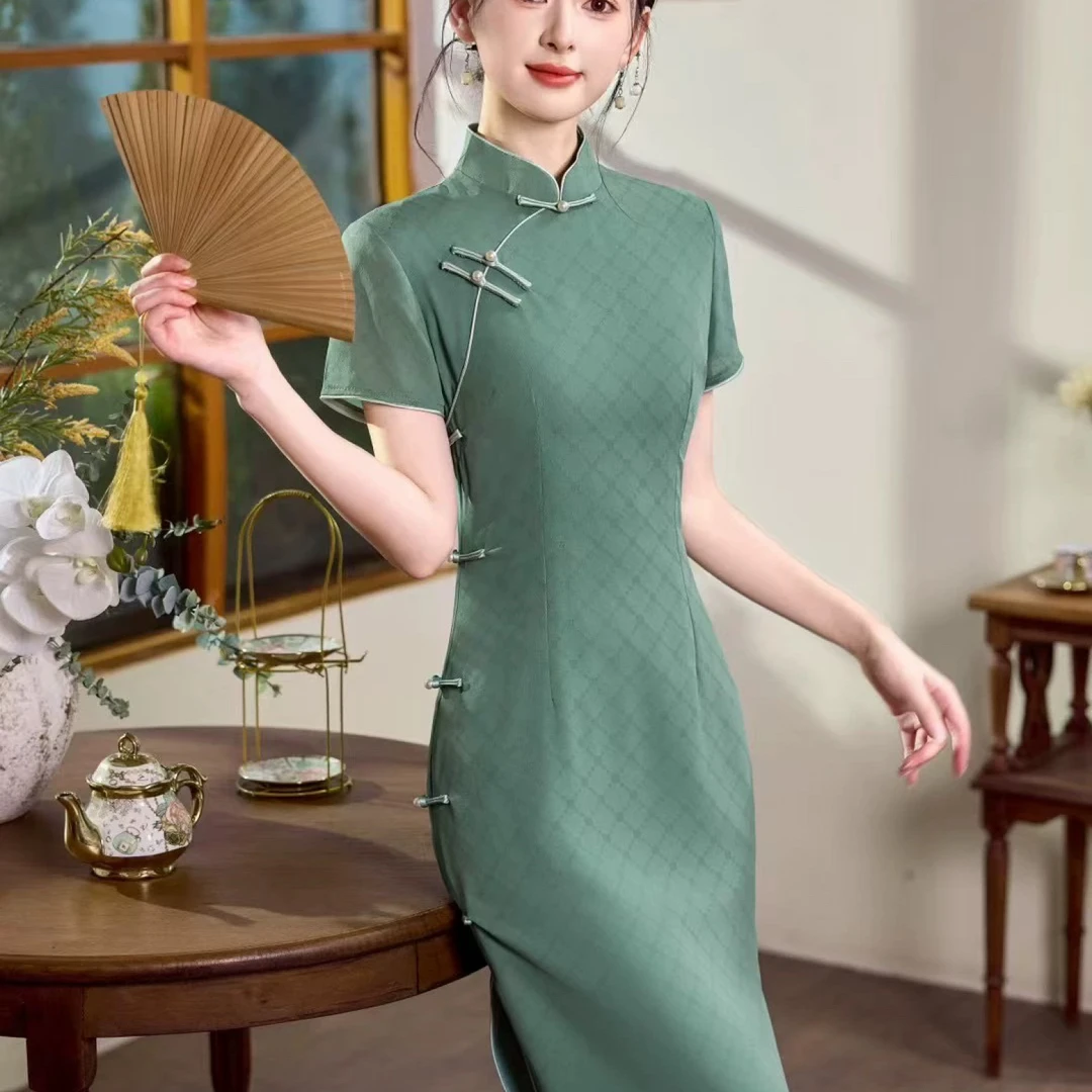 【2494 好彩头 绿色】显瘦气质修身优雅复古中国风旗袍