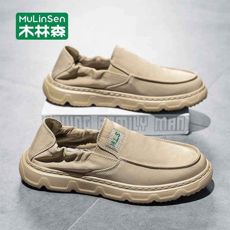 木林森老北京布鞋男2025新款秋季透气帆布鞋一脚蹬开车休闲豆豆鞋