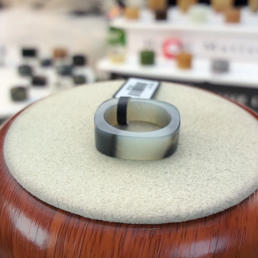 和田玉未镶嵌戒指i54青花方圆18.5mm