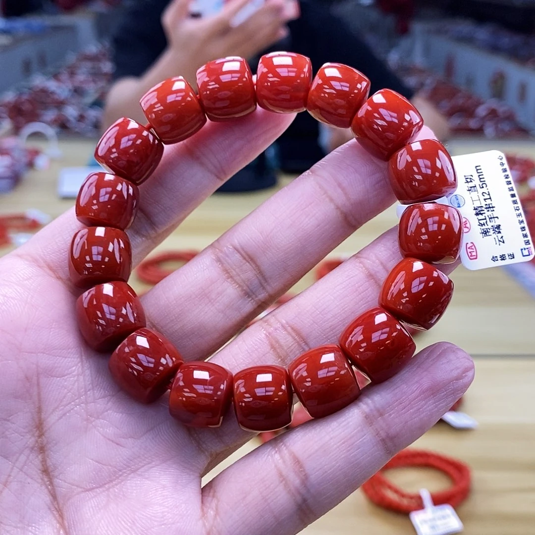 【小刘南红】瓦西南红精工牛血红直切手串12+mm 多样性发一