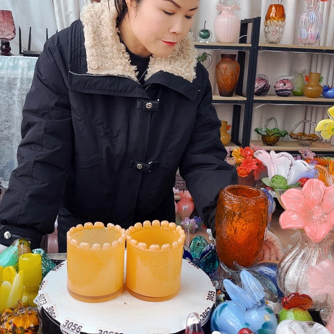 豆杯一对家悦琉璃工艺品不完美