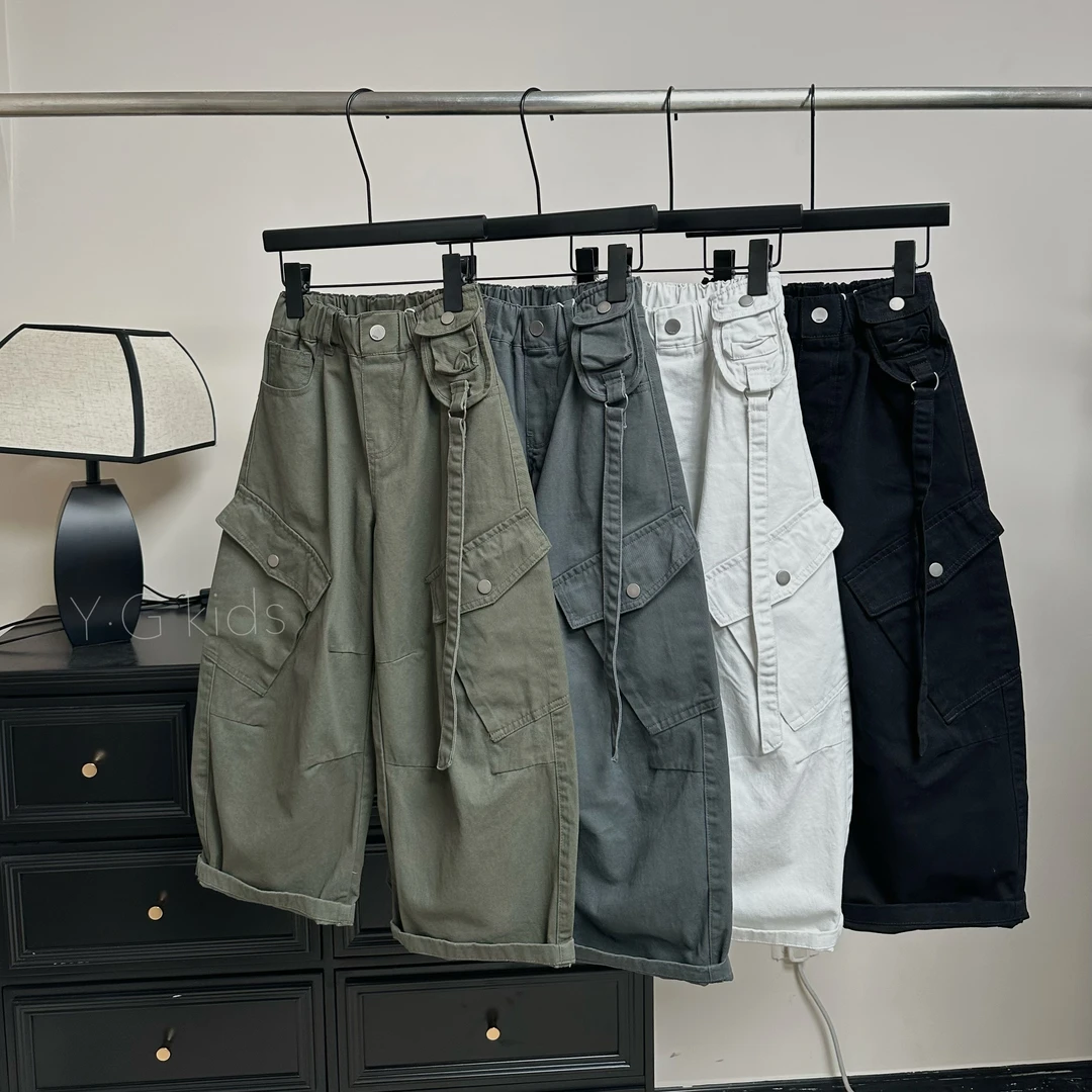 [纯棉品质]秋季新款男童女童长裤2025新款中大童宽松休闲工装裤