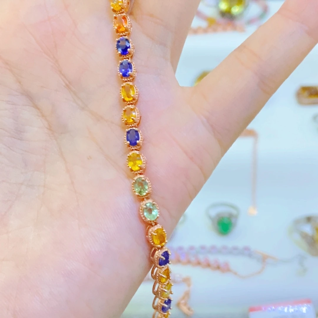 手链彩色蓝宝石银S925镶嵌