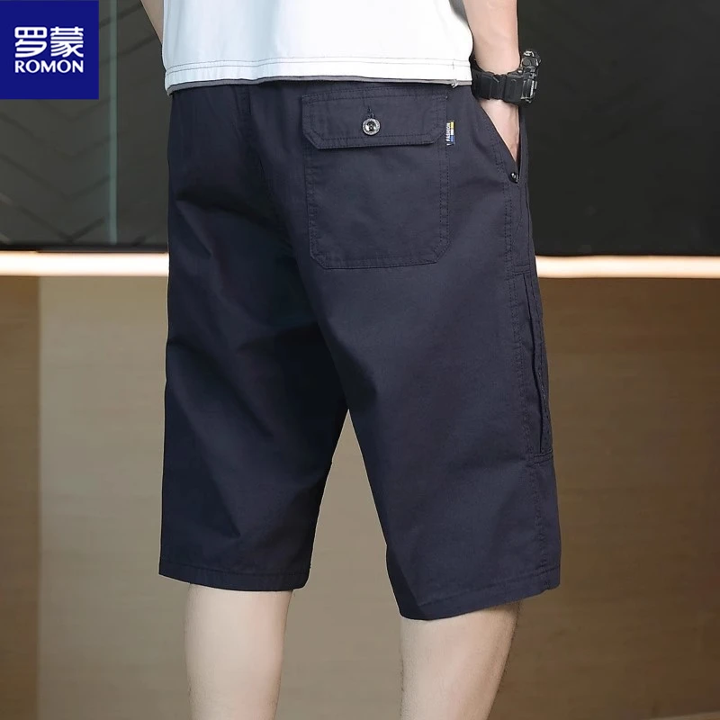 Romon/罗蒙夏季新款男士薄款纯棉工装宽松短裤外穿休闲七分裤子