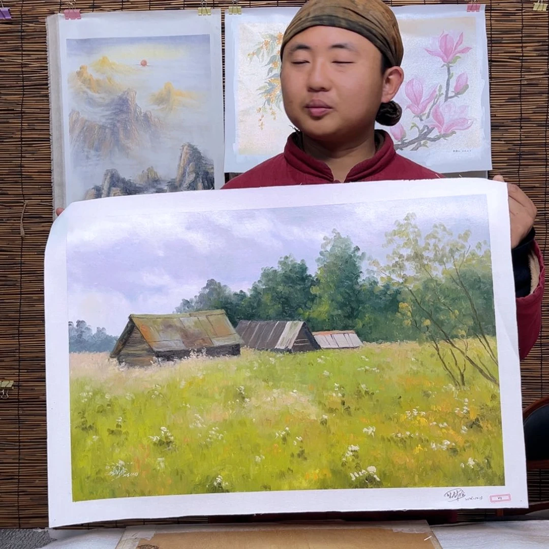 油画行路人小院绘画作品竞拍