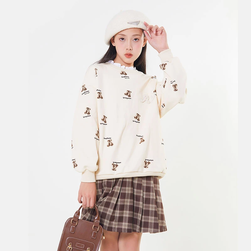 女童秋装拼接卡通印花可爱卫衣