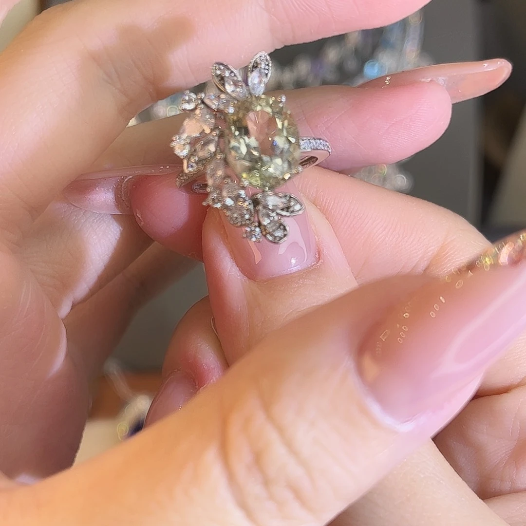 绿柱石戒指银S925镶嵌