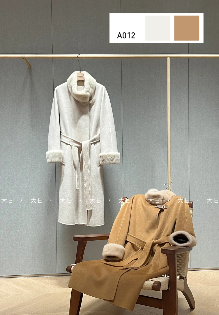高端大气收腰貂毛山羊绒澳洲羊毛羊绒大衣A012
