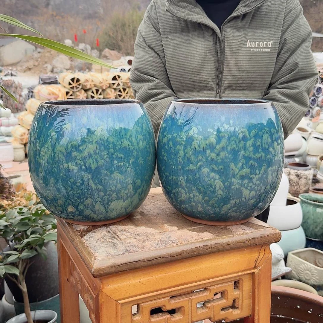 紫砂花盆口16高20（蛋壳定制雪花绿