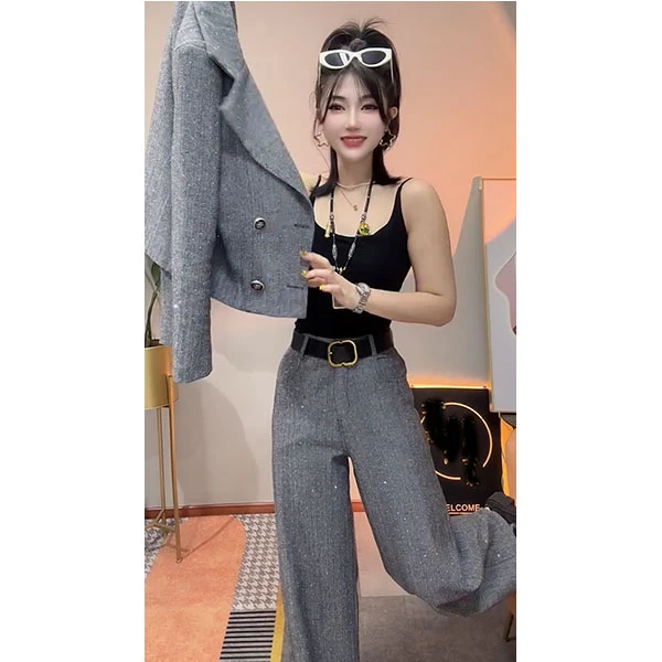 满天星时尚西服套装气质上衣阔腿裤洋气女装小香风休闲网红减龄女