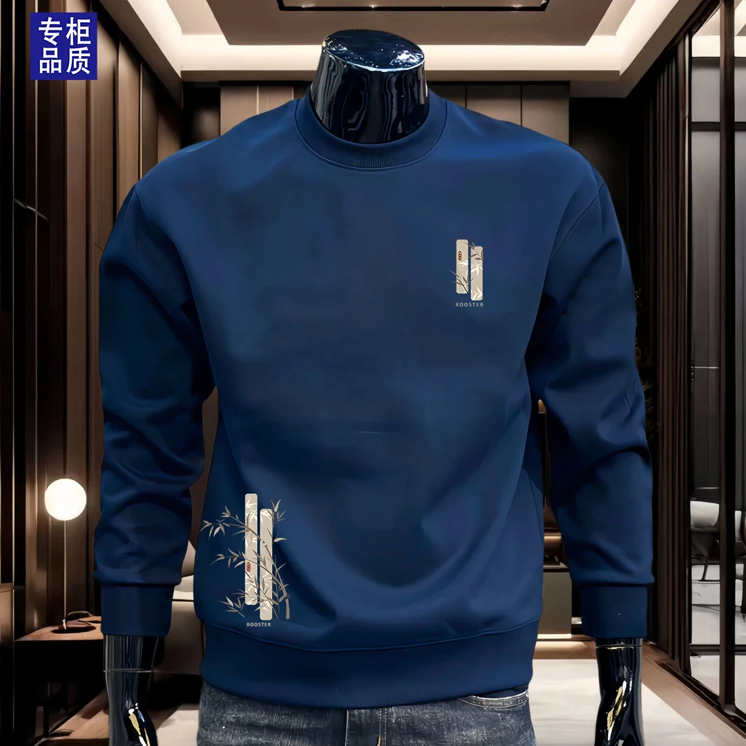 公鸡男士卫衣春秋新款舒适圆领时尚印花宽松休闲上衣青年加绒加厚