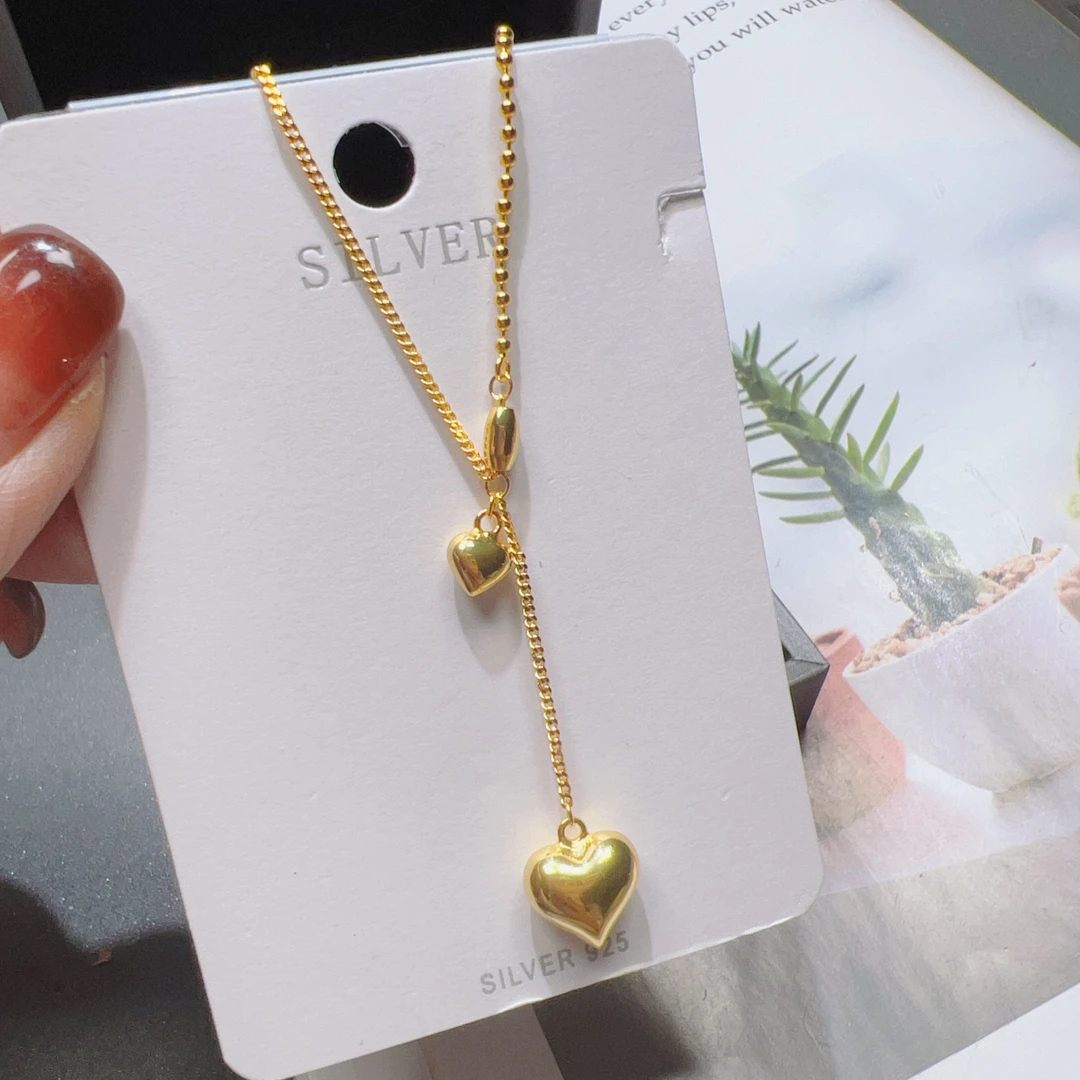 坠链均925银 S925银爱心流苏套链T390