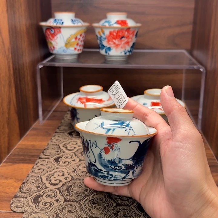 釉下手绘茶具微瑕