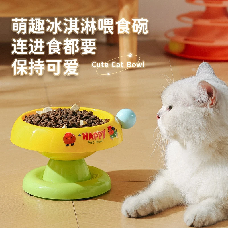 猫碗猫食盆猫咪饭碗粮碗喝水碗不锈钢狗碗保护颈椎彩色卡通宠物碗