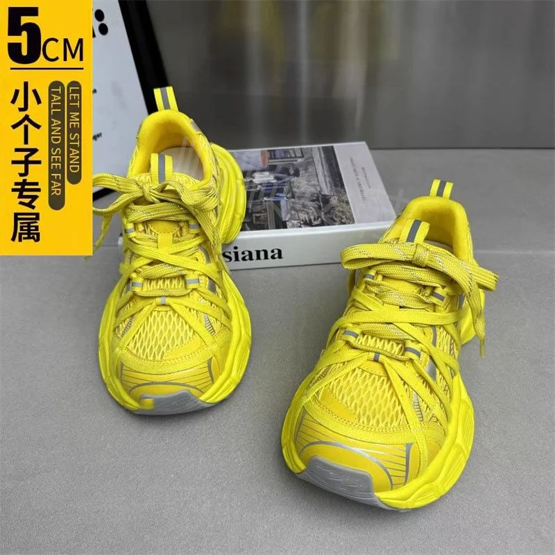 小众个性黄色绑带厚底老爹鞋女2025夏夏新款网面时尚运动款休闲鞋