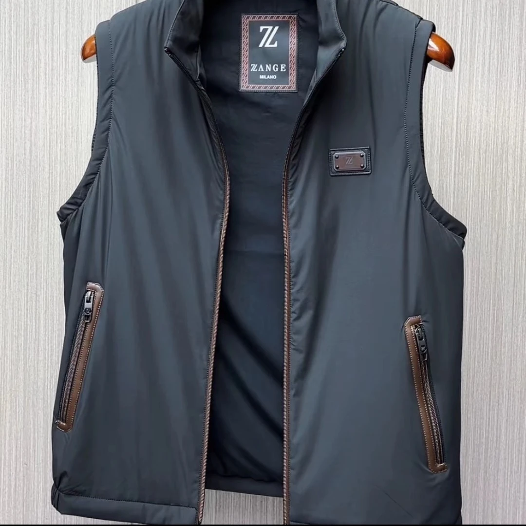 Q6-22春秋新款高品质立领休闲时尚减龄透气男纯色免烫马甲背心