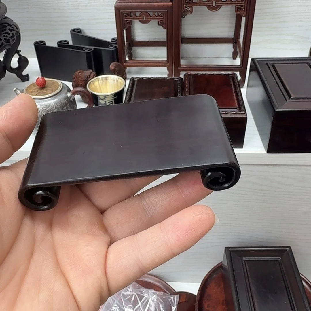 藤类紫光檀整木书卷底座