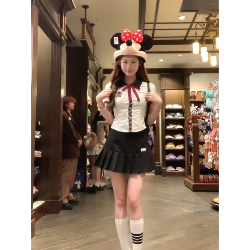 夏日多巴胺出游迪士尼穿搭初恋清纯奶甜学院风套装甜美度假连衣裙