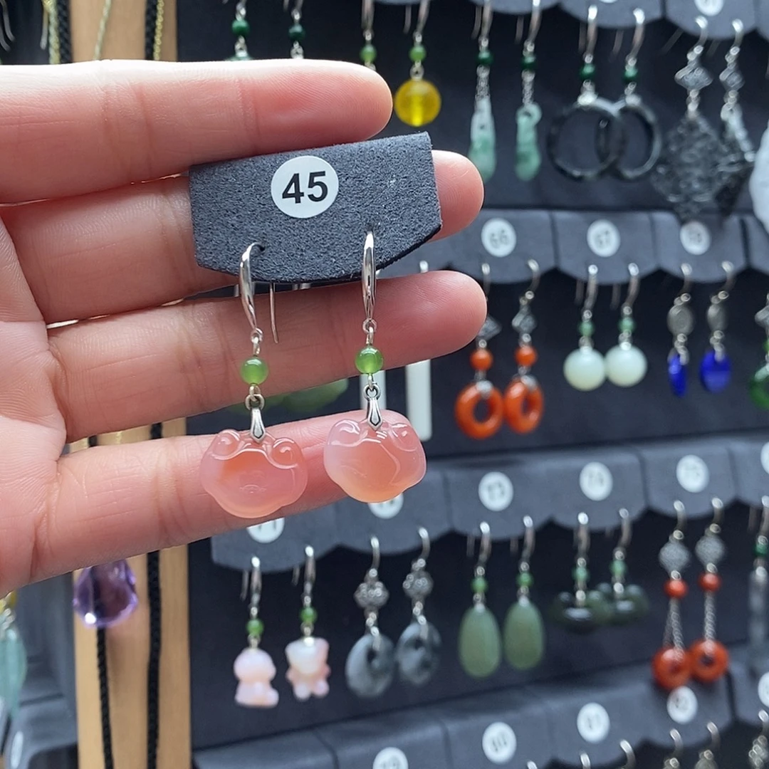 2***2玛瑙/玉髓银S925镶嵌耳坠