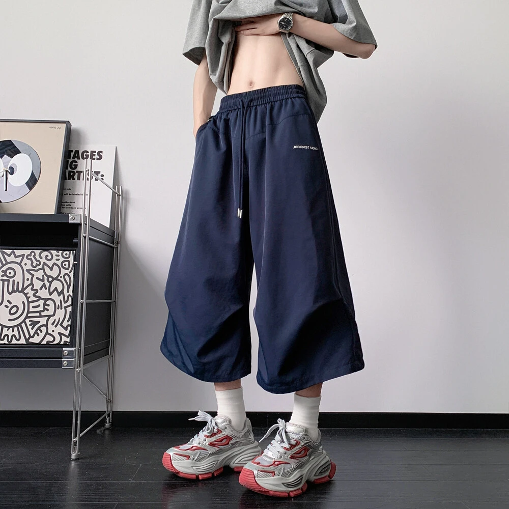 凉感冰丝七分裤子男款夏季薄款速干休闲中裤美式复古宽松直筒短裤