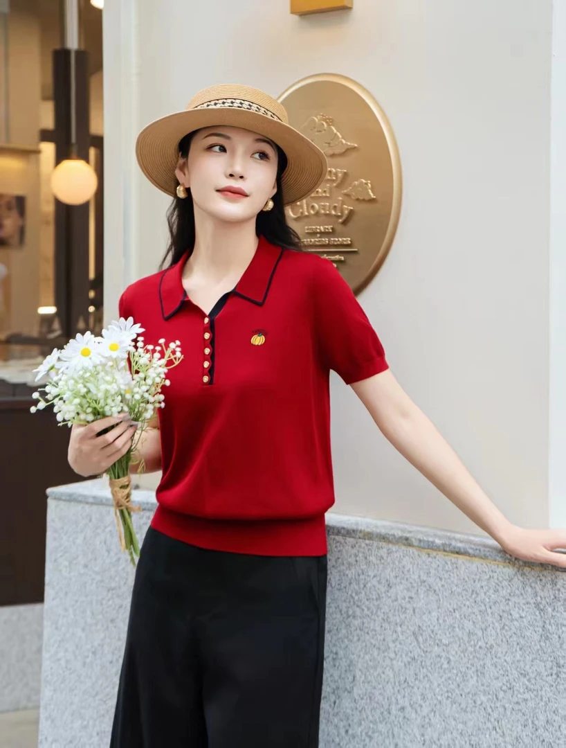 【于姐】022595翻领南瓜短袖天丝小衫