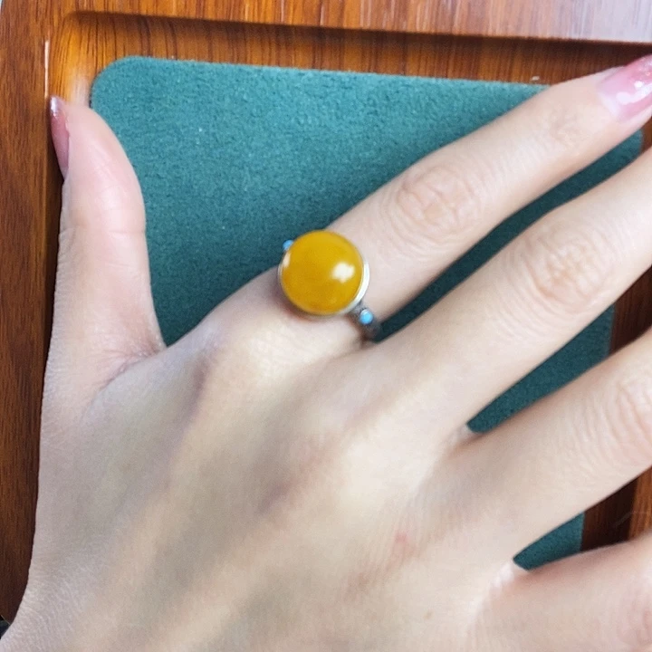 蜜蜡银S925镶嵌戒指戒指