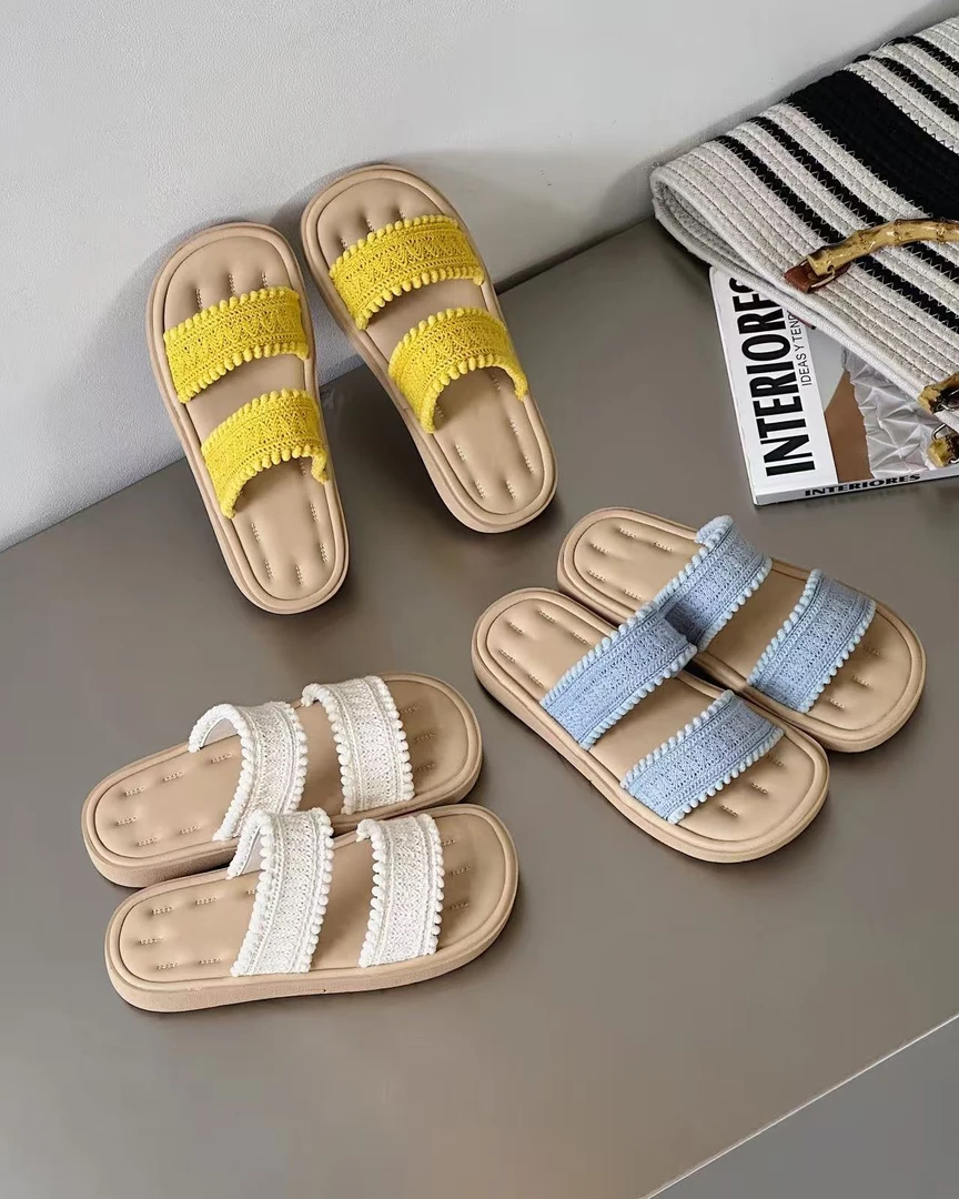 【鞋爱】127-6罗马拖鞋女夏2025新款编织复古凉拖软底森系沙滩鞋